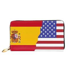 ZYVIA Amerikanische Spanien-Flagge Mode doppelseitig bedrucktes Leder Lange Geldbörse - Hochwertige multifunktionale Damen Geldbörse, Schwarz , Einheitsgröße von ZYVIA
