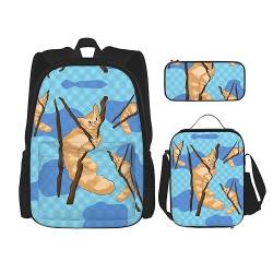 ZYVIA Cartoon Lemur 3-teiliges Taschenrucksack-Set, Lunchtasche und Federmäppchen, robust und verschleißfest, große Kapazität, für Schulen, Bergsteigen, Training, Schwarz , Einheitsgröße von ZYVIA