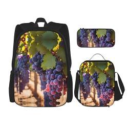 ZYVIA Desert Grapes 3-teiliges Taschenrucksack-Set mit Lunchtasche und Federmäppchen, robust und verschleißfest, große Kapazität für Schulen, Bergsteigen, Training, Schwarz , Einheitsgröße von ZYVIA