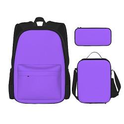 ZYVIA Einfarbiges hellviolettes 3-teiliges Taschenrucksack-Set für Mittagessen und Bleistift, robust und verschleißfest, große Kapazität für Schulen, Bergsteigen, Training, Schwarz , Einheitsgröße von ZYVIA