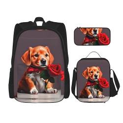 ZYVIA Gentleman-Like Dog 3-teiliges Taschen-Rucksack Lunch-Tasche und Federmäppchen Set Stark und Verschleißfest Große Kapazität für Schulen Bergsteigen Training, Schwarz , Einheitsgröße von ZYVIA