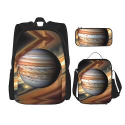 ZYVIA Jupiter Landschaft 3-teiliges Taschen-Rucksack Mittagessen Tasche und Federmäppchen Set Stark und Verschleißfest Große Kapazität für Schulen Bergsteigen Training, Schwarz , Einheitsgröße von ZYVIA