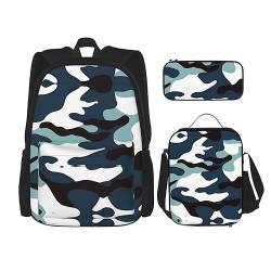 ZYVIA Marine-Camouflage-Rucksack, Lunchtasche und Federmäppchen, 3-teiliges Set, stark und verschleißfest, große Kapazität für Schulen, Bergsteigen, Training, Schwarz , Einheitsgröße von ZYVIA