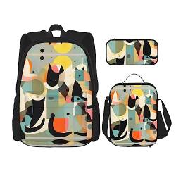 ZYVIA Mid-Century Modern Art Cat 3-teiliges Taschenrucksack, Lunchtasche und Federmäppchen-Set, stark und verschleißfest, große Kapazität für Schulen, Bergsteigen, Training, Schwarz , Einheitsgröße von ZYVIA