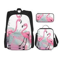 ZYVIA Pinker Flamingo-Rucksack, Lunchtasche und Federmäppchen, 3-teilig, robust und verschleißfest, große Kapazität, für Schulen, Bergsteigen, Training, Schwarz , Einheitsgröße von ZYVIA