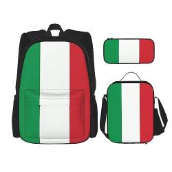 ZYVIA Rucksack mit italienischer Flagge, 3-teiliges Set, robust und verschleißfest, große Kapazität, für Schulen, Bergsteigen, Training, Schwarz , Einheitsgröße von ZYVIA