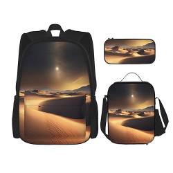 ZYVIA Sahara Desert 3-teiliges Taschenrucksack-Set, Lunchtasche und Federmäppchen, robust und verschleißfest, große Kapazität für Schulen, Bergsteigen, Training, Schwarz , Einheitsgröße von ZYVIA