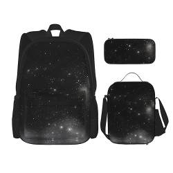 ZYVIA Schwarz und Weiß Galaxie 3-teiliges Tasche Rucksack Mittagessen Tasche und Bleistift Beutel Set Stark und Verschleißfest Große Kapazität für Schulen Bergsteigen Training, Schwarz , Einheitsgröße von ZYVIA