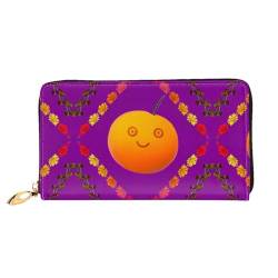 ZYVIA Smiley Orange Modische Doppelseitig Bedruckte Leder Lange Brieftasche Multifunktions Damen Geldbörse Kunstleder Große Kapazität Weich, Schwarz , Einheitsgröße von ZYVIA