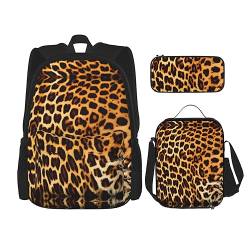ZYVIA Streifen auf Leoparden 3-teiliges Taschen-Rucksack, Lunch-Tasche und Federmäppchen-Set, stark und verschleißfest, große Kapazität für Schulen, Bergsteigen, Training, Schwarz , Einheitsgröße von ZYVIA