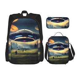 ZYVIA UFO Landing 3-teiliges Taschen-Rucksack, Lunchtasche und Federmäppchen-Set, stark und verschleißfest, große Kapazität für Schulen, Bergsteigen, Training, Schwarz , Einheitsgröße von ZYVIA