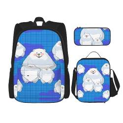ZYVIA White Bear Family 3-teiliges Taschenrucksack-Set mit Lunchtasche und Federmäppchen, robust und verschleißfest, große Kapazität für Schulen, Bergsteigen, Training, Schwarz , Einheitsgröße von ZYVIA
