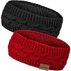 Winter Stirnband für Damen- Mädchen Gestrickte Haarreifen Verdicken Elastische Haarband Ohrenwärmer für Outdoor Sport, Einkaufen, Skifahren, Laufen, Joggen (Schwarz + Rot) von ZYXBBD