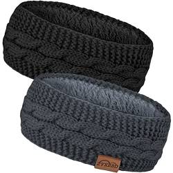 ZYXBBD Winter Stirnband für Damen- Mädchen Gestrickte Haarreifen Verdicken Elastische Haarband Ohrenwärmer für Outdoor Sport, Einkaufen, Skifahren, Laufen, Joggen (Schwarz + Grau 1) von ZYXBBD