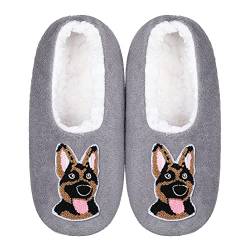 ZYZX Hausschuhsocken Damen Hund Motiv Winter Warme Weiche Niedlich Kuschel Hausschuhe Fleece-lined Lustige Flauschig Stoppersocken mit Antirutsch-Sohle Haussocken Geschenke von ZYZX