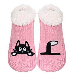 ZYZX Katze Kuschelsocken mit Antirutsch Sohle Winter Sherpa Fleece Flauschig Lustige Niedlich Stoppersocken Bequem Weiche Warme Haussocken Stricken Hüttensocke Geschenke von ZYZX