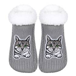 ZYZX Katze Kuschelsocken mit Antirutsch Sohle Winter Sherpa Fleece Flauschig Lustige Niedlich Stoppersocken Bequem Weiche Warme Haussocken Stricken Hüttensocke Geschenke von ZYZX