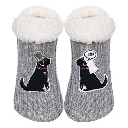 ZYZX Kuschelsocken mit Hund Motiv Winter Antirutsch-Sohle Strick Fleece-gefüttert Warme Lustige Niedlich Haussocken Weiche Stoppersocken Dicke Hüttensocke Geschenke Hausschuhe von ZYZX