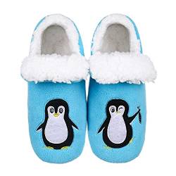 ZYZX Pinguin Hausschuhsocken für Damen mit Antirutsch-Sohle Winter Warme Weiche Lustige Niedlich Kuschel Hausschuhe Sherpa lining Flauschig Stoppersocken Geschenke Haussocken von ZYZX