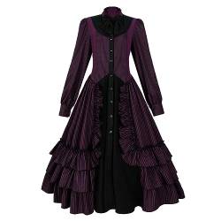 ZZEQYG Frauen Mädchen Schwarz Gothic Kleid Lange Ärmel Polyester Rüschen Kleid mit Schleifen, Violett, 3X-Groß von ZZEQYG