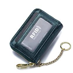 ZZEWINTRAVELER Kreditkartenetui aus echtem Leder, RFID-blockierender Reißverschluss, Kartenetui mit Ausweisfenster und abnehmbarem Schlüsselanhänger für Frauen, X-dunkelgrün, 现代 von ZZEWINTRAVELER