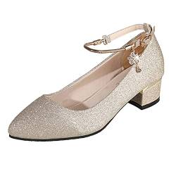 Damen Klassische Pumps Spangenpumps Sandale Elegante Bequem Geschlossener Spitze Zehenpartie Blockabsatz Mary Janes Arbeit Pumps Ausgehschuhe Büro Pumps T-Gold 41 von ZZHZGZ