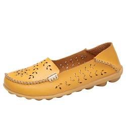 Damen Loafer Elegant Mokassins Damen Damen Klassische Loafer Slippers Damen Frauen Businessschuhe Slip-On Mode Lässig Frauen Leder Bootsschuhe (Yellow, 41) von ZZHZGZ