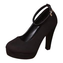 Pumps Damen Schwarz Spangenpumps Sandale Elegante Bequem Geschlossener Runde Zehe Blockabsatz Mary Janes Arbeit Pumps Stoeckelschuhe Büro Pumps Schwarz 41 von ZZHZGZ