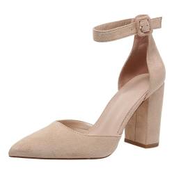 Pumps Damen Schwarz Spangenpumps Sandale Elegante Bequem Geschlossener Spitze Zehenpartie Blockabsatz Mary Janes Arbeit Pumps Hochzeitsschuhe Damenschuhe Beige 42 von ZZHZGZ