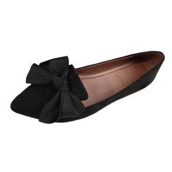 ZZHZGZ Ballerinas Damen Schwarz Leder Flache Schuhe für Abendkleid Schwarze Ballerina Damen Ballerina Schuhe Damen Schwarz 41 von ZZHZGZ