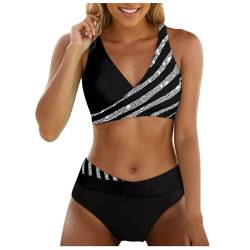 ZZHZGZ Bikini Damen Bauchweg Große Brüste Push Up Bikinioberteil Strandmode Zweiteiliger Badeanzug Damen Badeanzug mit Hoher Taille und Zweiteiligem Set Bauchweg Bademode Schwarz, XXL von ZZHZGZ