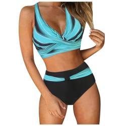 ZZHZGZ Bikini Damen Bauchweg Große Brüste Push Up Bikinioberteil Strandmode Zweiteiliger Badeanzug Damen Badeanzug mit Hoher Taille und Zweiteiligem Set Bauchweg Bademode Y-Minzgrün, L von ZZHZGZ