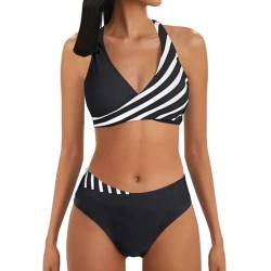 ZZHZGZ Bikini Damen Push Up Badeanzug High Waist Push Up Bikinis für Damen V Ausschnitt überkreuztes Blumenmuster Bademode Bauchkontrolle Bikini Zweiteilige Bademode Swimsuit 5-Schwarz, XL von ZZHZGZ