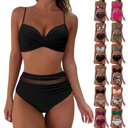 ZZHZGZ Bikini Damen Set Mit BüGel Schwarz Bademode Damen Bikini Große Großen High Waist V Ausschnitt Blumenmuster Badeanzüge für Damen Mit Cups von ZZHZGZ