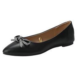 ZZHZGZ Damen Klassische Ballerina Bequeme Flache Schuhe Zum Kleid Damenschuhe Ballerinas Leder Damen Ballerinas flach klassisch, Elegante und Bequeme Ballettschuhe mit Schleifenbesatz Schwarz 37 von ZZHZGZ