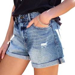 ZZHZGZ Jeans Damen High Waist Ripped Stretch Denim Hot Pants Jeans Shorts Damen Sommer Jeansshorts Kurze Hose Denim Stretch Shorts von ZZHZGZ