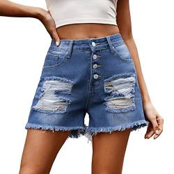 ZZHZGZ Jeans Damen High Waist Ripped Stretch Denim Hot Pants Jeans Shorts Damen Sommer Jeansshorts Kurze Hose Denim Stretch Shorts von ZZHZGZ