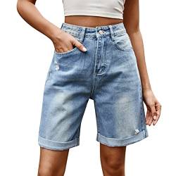 ZZHZGZ Jeans Shorts Damen Knielang Zerrissen Sommer Sexy Frauen Kurze Hose Denim Stretch Grosse Grössen Casual Lose Jeansshorts Bermuda Übergröße Strandshorts Hotpants von ZZHZGZ