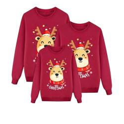 ZZHZGZ Weihnachtspullover Familie Set Weihnachten Pullover Set Partnerlook Pärchen Gestrickte Strickpullover Winterpullover Weihnachtspullis Sweatshirt Kinder Damen Herren (Kinder, Rot 05, 2-3 Years) von ZZHZGZ