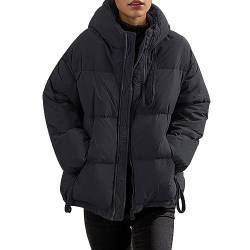 ZZHZGZ Winterjacke Damen 2023 Kurz Wintermantel Warm Daunenjacke Dicken Warm Gefüttert Wintermantel Parka Jacke mit Kapuze Daunenmantel Große Größen warme Steppjacke Mantel (Schwarz, 3XL) von ZZHZGZ