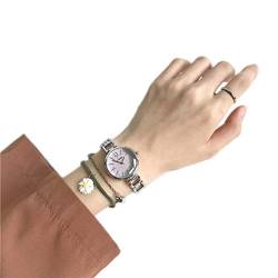 ZZJDBF Damen Hohlmetallband, einfache Stil Mode Uhr, Runde Form Armbanduhr, mit Legierung Chrysantheme Stil Armband, Frauen Armreif Uhr und Armband Set (Color : D) von ZZJDBF