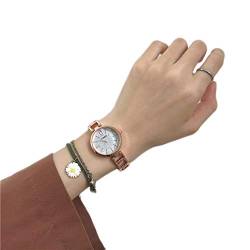ZZJDBF Damen Hohlmetallband, einfache Stil Mode Uhr, Runde Form Armbanduhr, mit Legierung Chrysantheme Stil Armband, Frauen Armreif Uhr und Armband Set (Color : E) von ZZJDBF