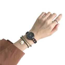 ZZJDBF Damen Hohlmetallband, einfache Stil Mode Uhr, Runde Form Armbanduhr, mit Legierung Chrysantheme Stil Armband, Frauen Armreif Uhr und Armband Set (Color : H) von ZZJDBF