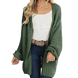 ZZLBUF Damen Strickjacke Herbst Langarm Casual Offene Front Cardigan Lose Mantel Strickpullover (Army Green, Large) von ZZLBUF