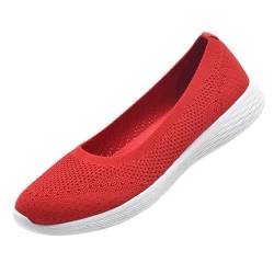 ZZS Damen Casual Slip on Walking Flache Schuhe-Leichte Low-Top Knit Loafer Sneaker Scarlet-Größe 36.5 EU von ZZS