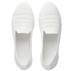 ZZS Frauen Ballett Slip On Flache Schuhe Strickkleid Schuhe Runde Zehe Low Wedge Ballerina Walking Loafers Mesh Schuhe für Frau Casual Komfort（Z26/Weiß,36EU） von ZZS