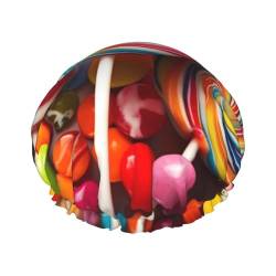 Bunte Swirl Lollipops Candy Print Duschhaube Doppelschicht Wasserdichte Badekappe Elastische Wiederverwendbare Duschhut Für Frauen Damen Spa Salon von ZaKhs