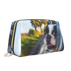 Make-up-Tasche mit Boston-Terrier-Aufdruck, tragbar, vielseitig, Kulturbeutel, große Kapazität, Kosmetiktasche für Damen, weiß, Einheitsgröße, Kulturbeutel von ZaKhs