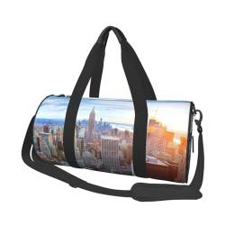 New York City Skyline Print Reisetasche mit Tasche und verstellbarem Riemen, großer Turnbeutel, modische Yogatasche für Damen und Herren, Schwarz , Einheitsgröße von ZaKhs