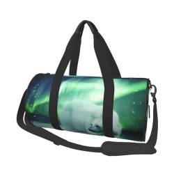 Northern Lights Reisetasche mit Eisbär-Druck, mit Tasche und verstellbarem Riemen, großer Turnbeutel, modische Yoga-Tasche für Damen und Herren, Schwarz , Einheitsgröße von ZaKhs